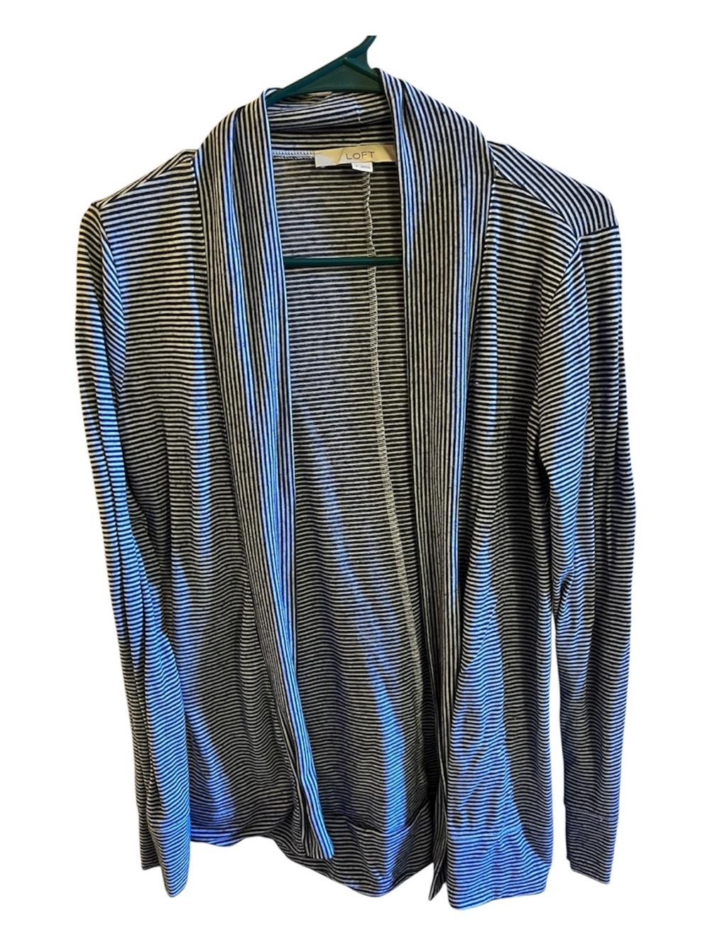 LOFT Cardigan Navy and White Striped Open-Front Draped Sweater Size Small
